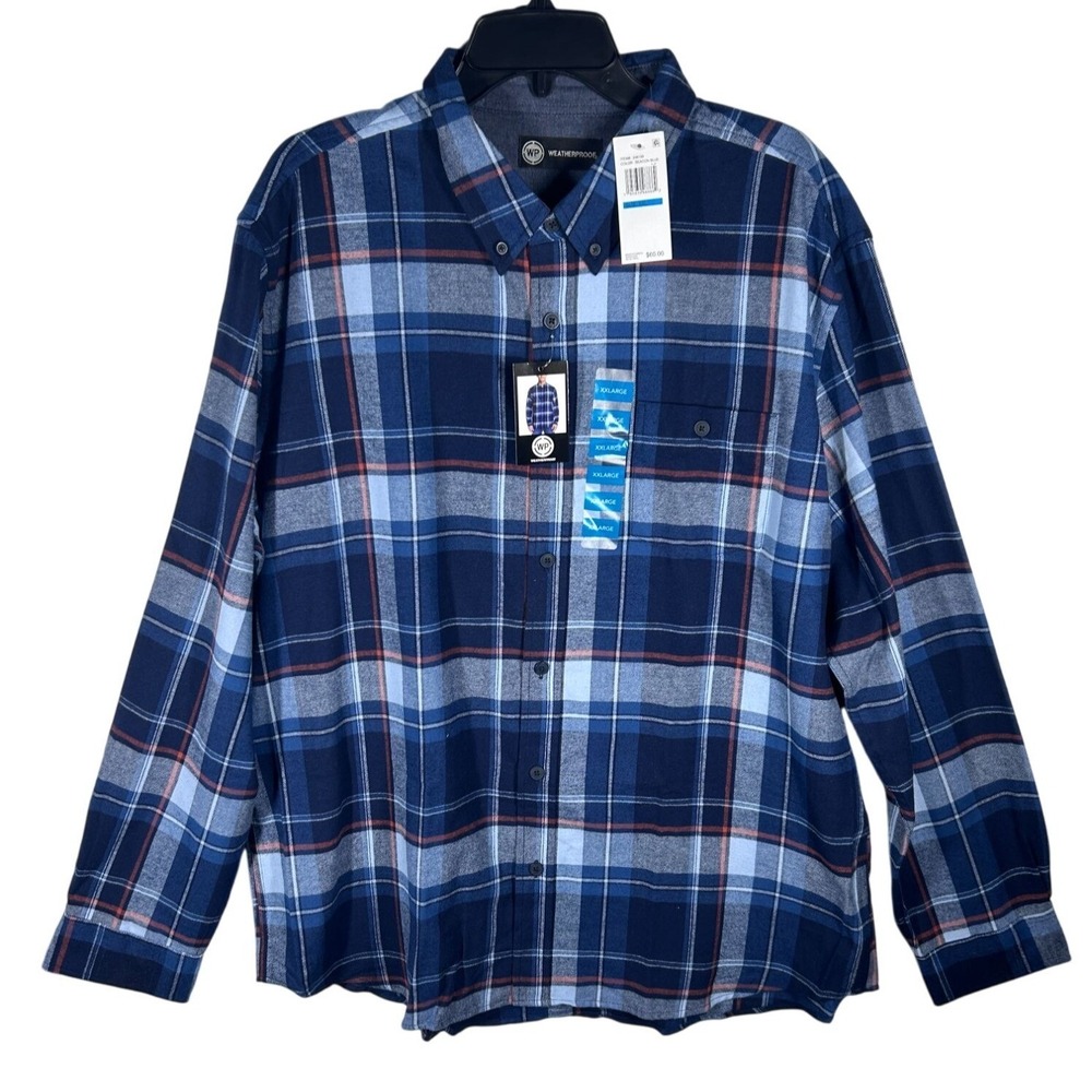 Weatherproof Mens Beacon Blue Plaid Flannel‎ Button Down Shirt XXL 248195 NWT